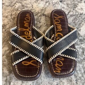 Sam Edelman Womens Black Whipstitch Crisscross Slide Sandals Brown Croc Size 9